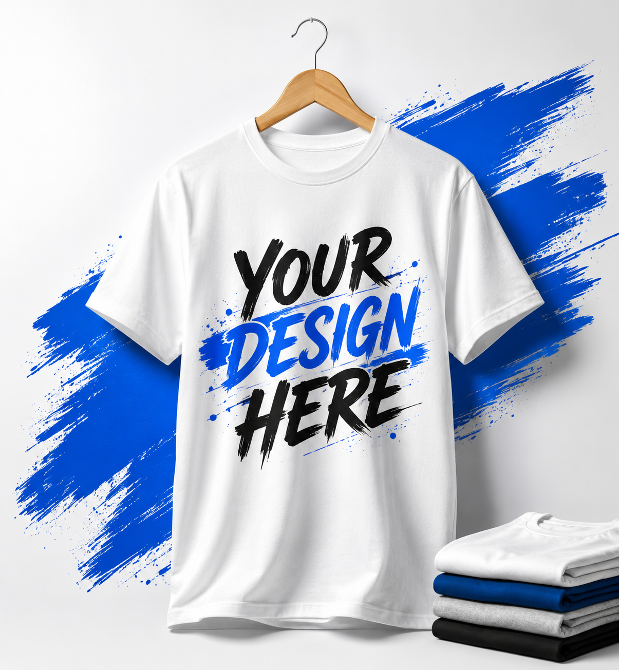 Custom white T-shirt with personalised blue print design